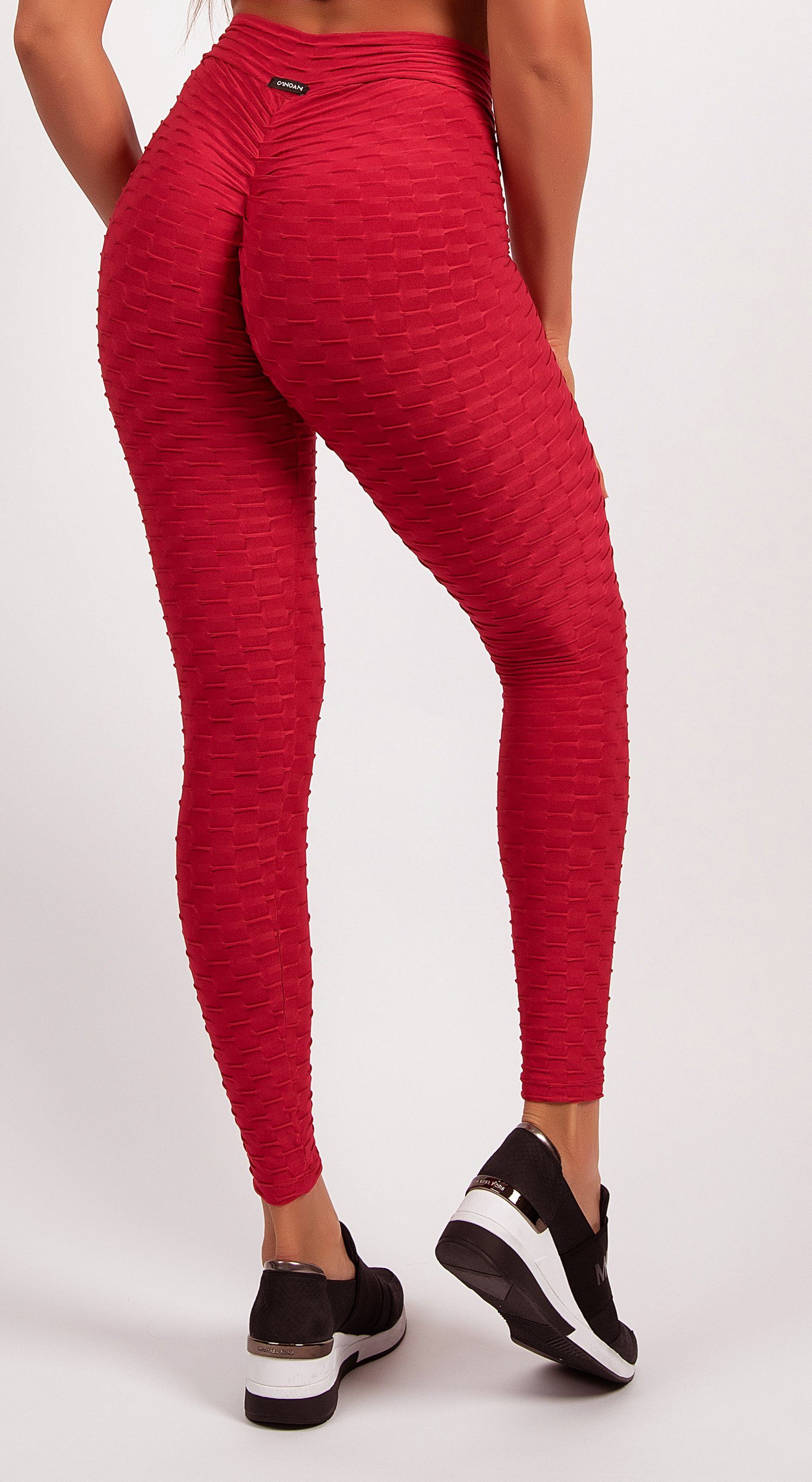 Brazilian Leggings  Anti Cellulite Honeycomb Textured Scrunch Booty Red