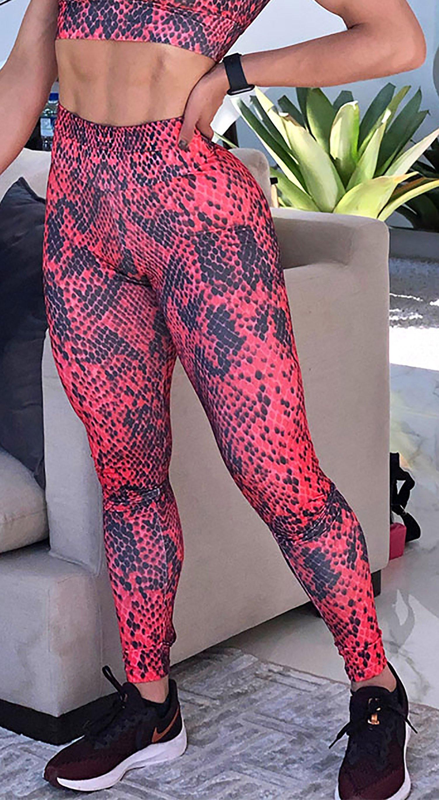 Brazilian Legging  Anti Cellulite Honeycomb Textured Scrunch Booty Snake Print  Leggings