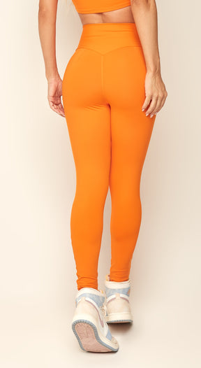 Orange Seamless Rib Basic Branding Gym Leggings