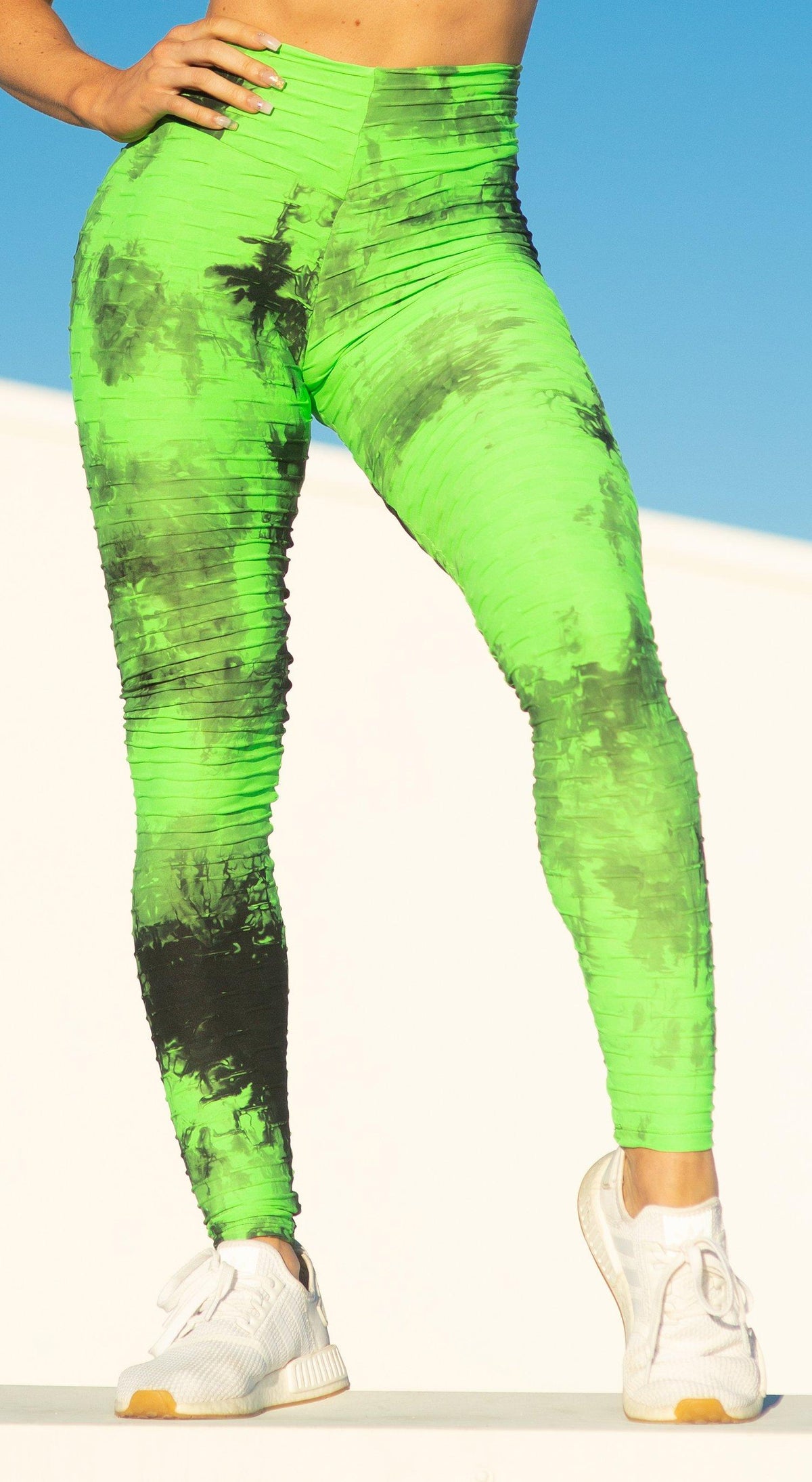 High Waist Scrunch Booty Tie Dye Legging - Green & Black