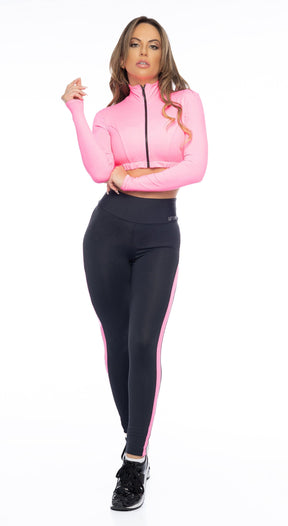 Trendy Style Cropped Long Sleeve - Neon Light Pink