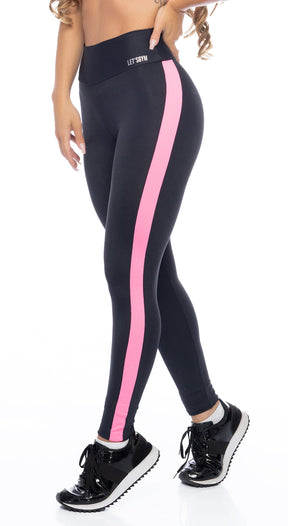 Line Scrunch Booty Legging - Black and Pink Stripe