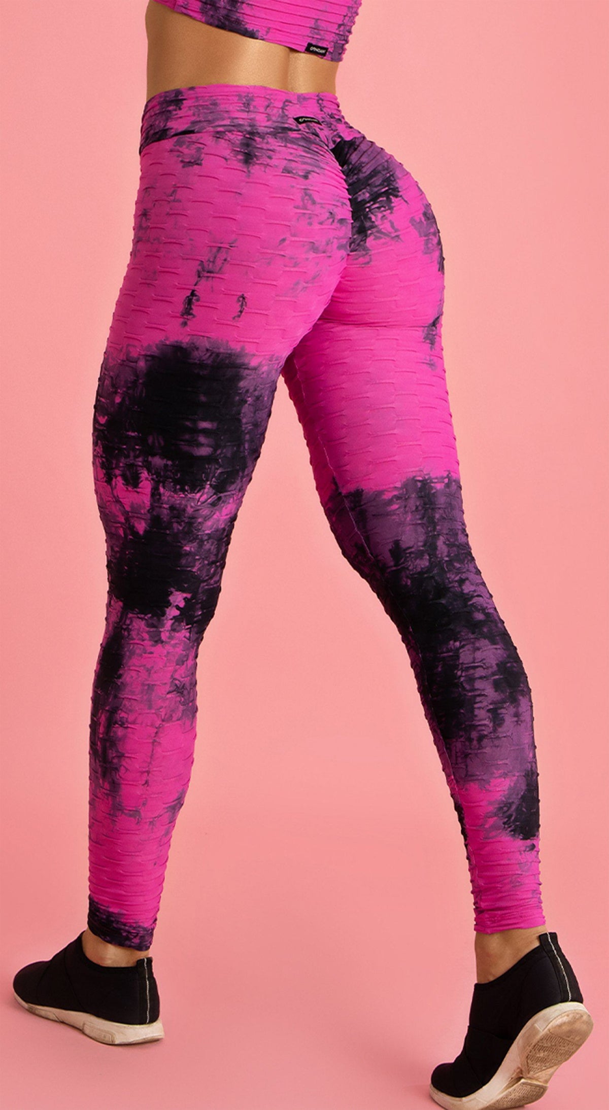 High Waist Scrunch Booty Tie Dye Legging - Black & Pink