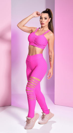 Anti Cellulite - Scrunch Booty Laser Cut Leggings - Pink