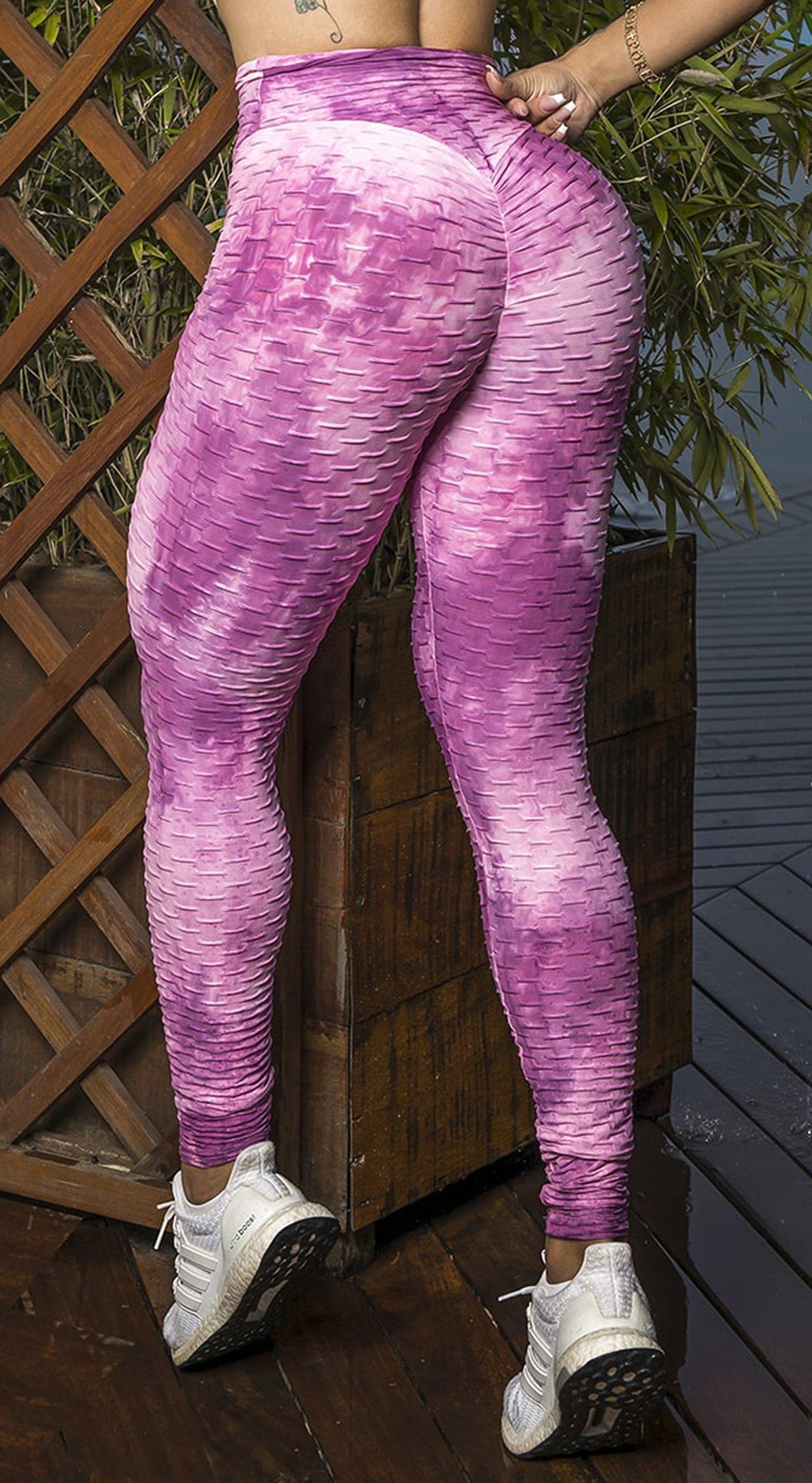High Waist Scrunch Booty Tie Dye Legging - Pink & White