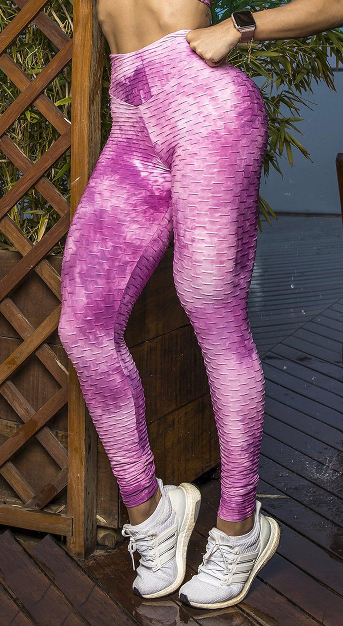 High Waist Scrunch Booty Tie Dye Legging - Pink & White