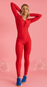 Long Sleeve Scrunch Booty One Piece - Red