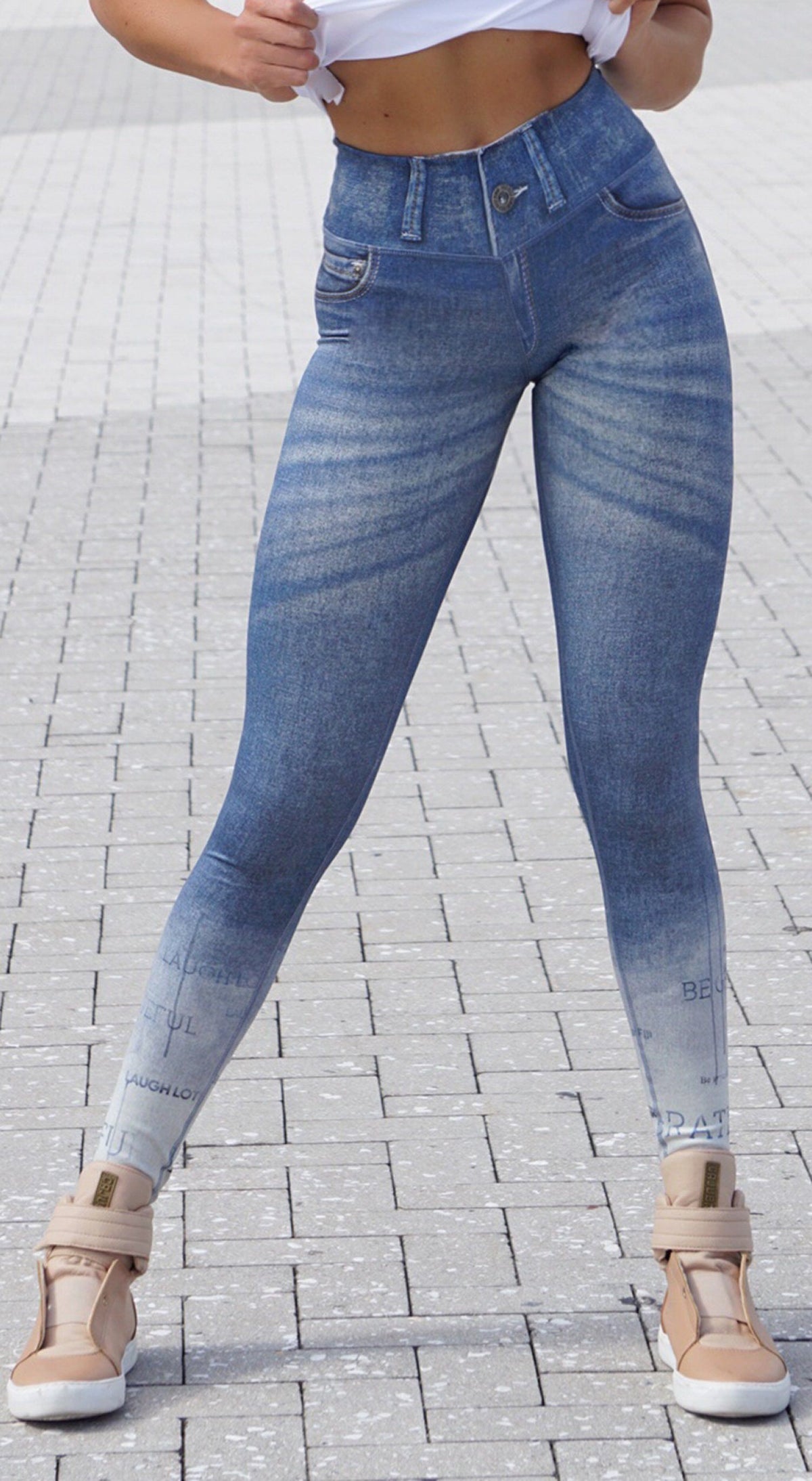 Brazilian Fake Jeans Legging - Sublime Reversible Grateful Print