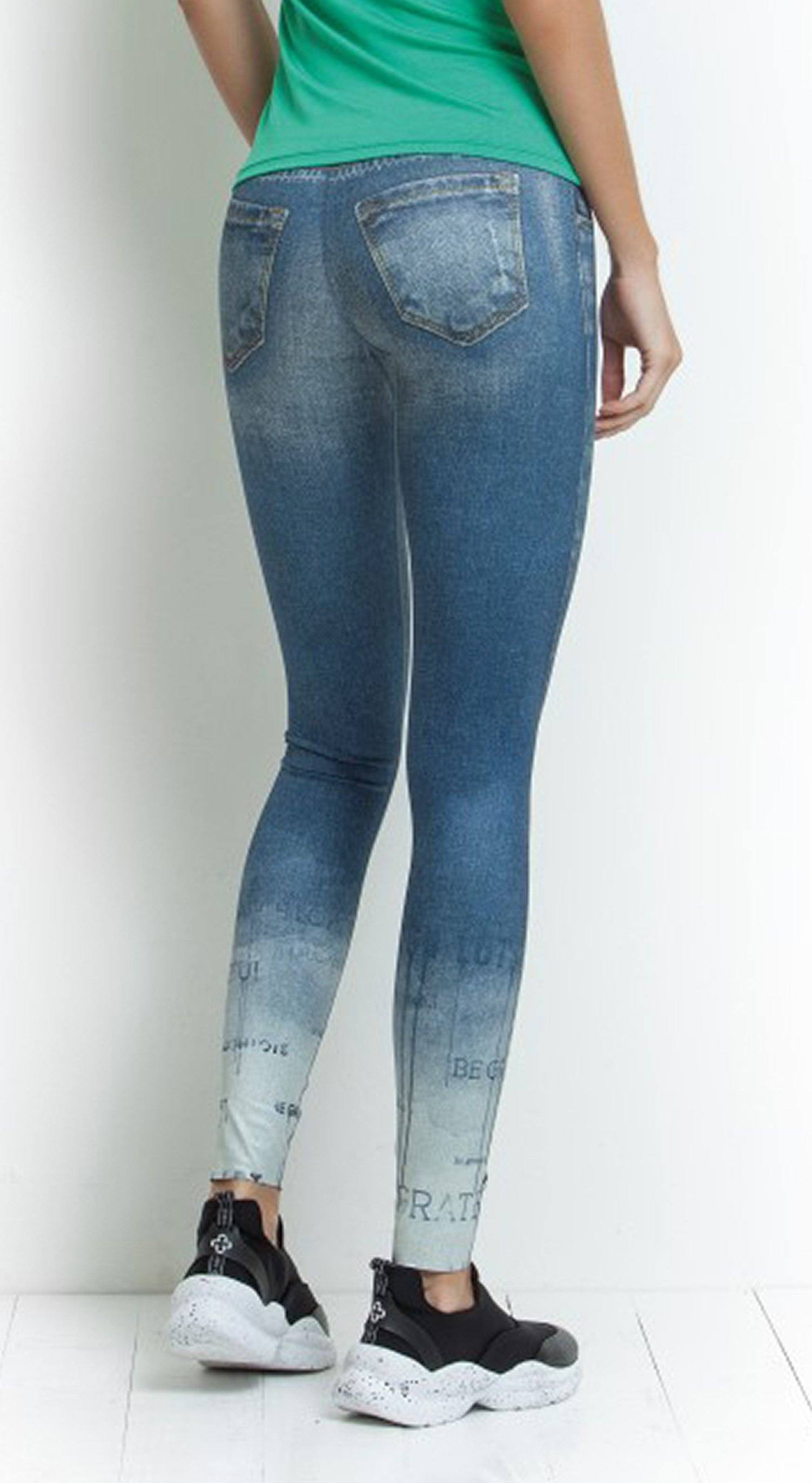 Brazilian Fake Jeans Legging - Sublime Reversible Grateful Print