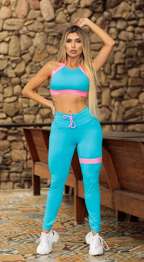 Camila Scrunch Booty Lift Legging - Blue & Neon Pink